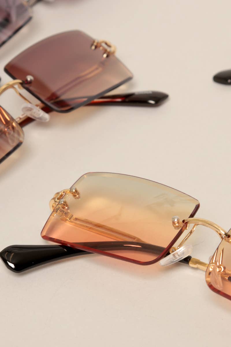 Unisex Rimless Tinted Lens Square Sunglasses