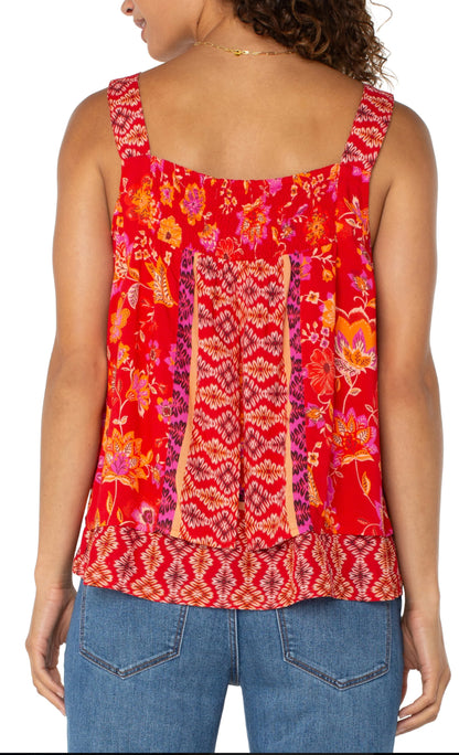 Liverpool woven tank top smocking floral red orange top