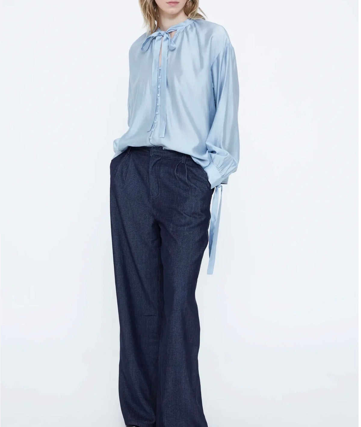 Wild Pony Light Blue Blouse with Tie