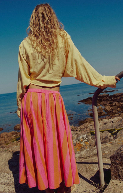 Free People Loewen Striped Midi Skirt