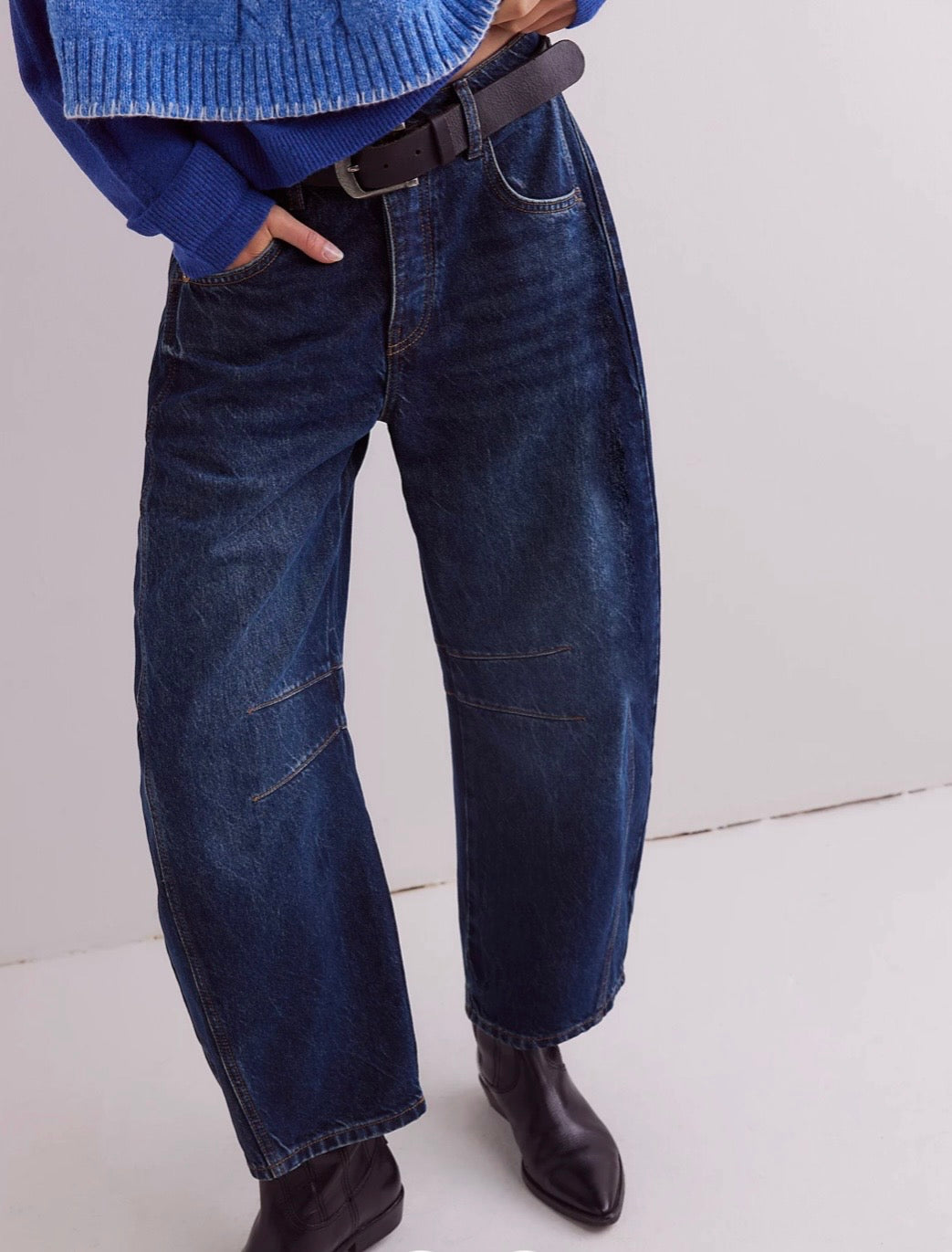 FP good luck mid rise barrel jean