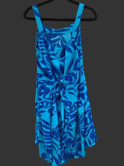 Papa turquoise floral sleeveless dress waist tie