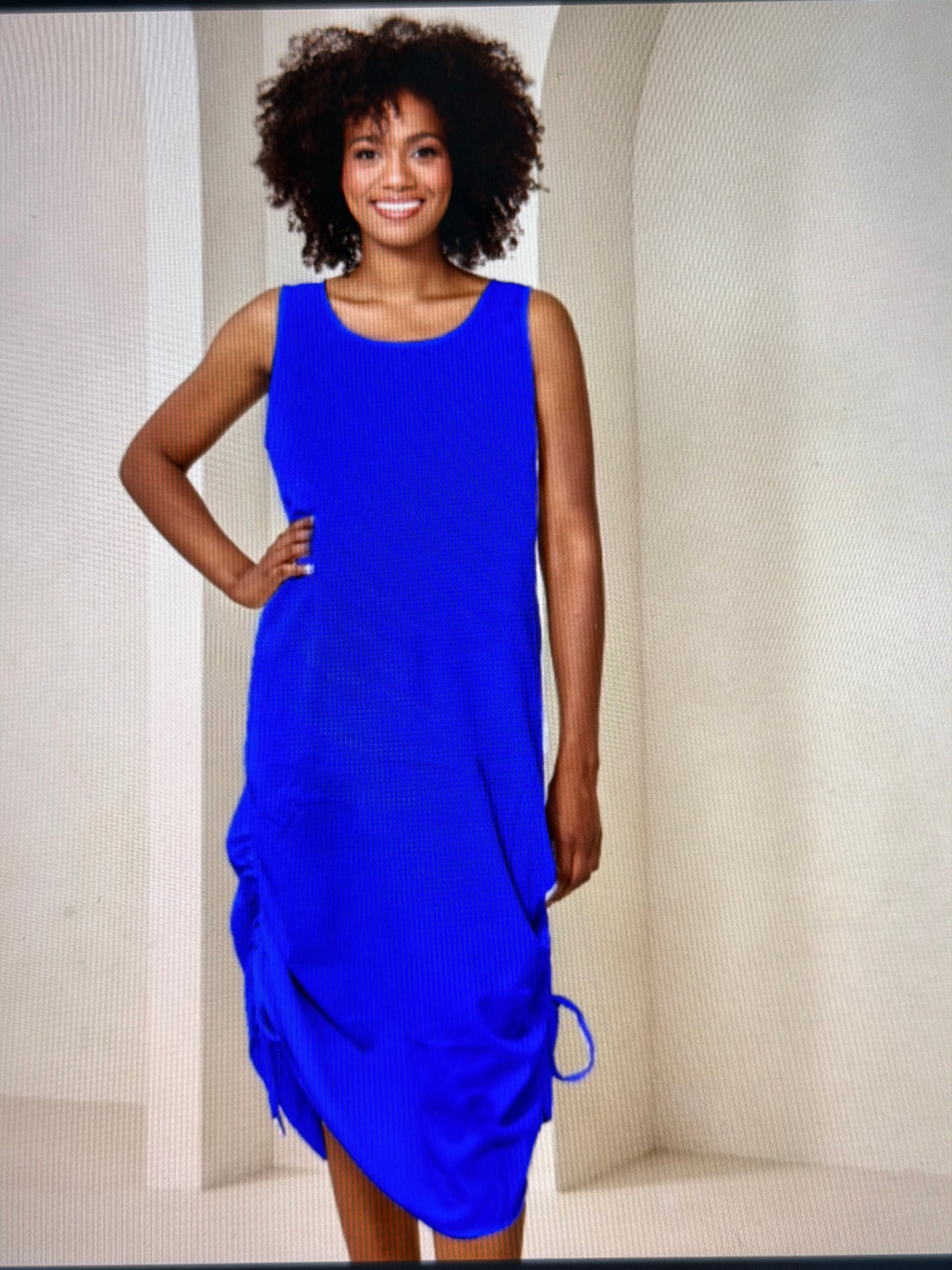 Red Coral Cotton Blend Dress with side Ruching