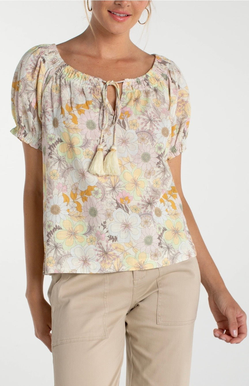Liverpool Short Sleeve Tie-Neck Top
