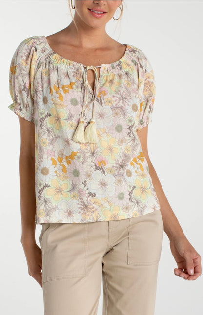 Liverpool Short Sleeve Tie-Neck Top