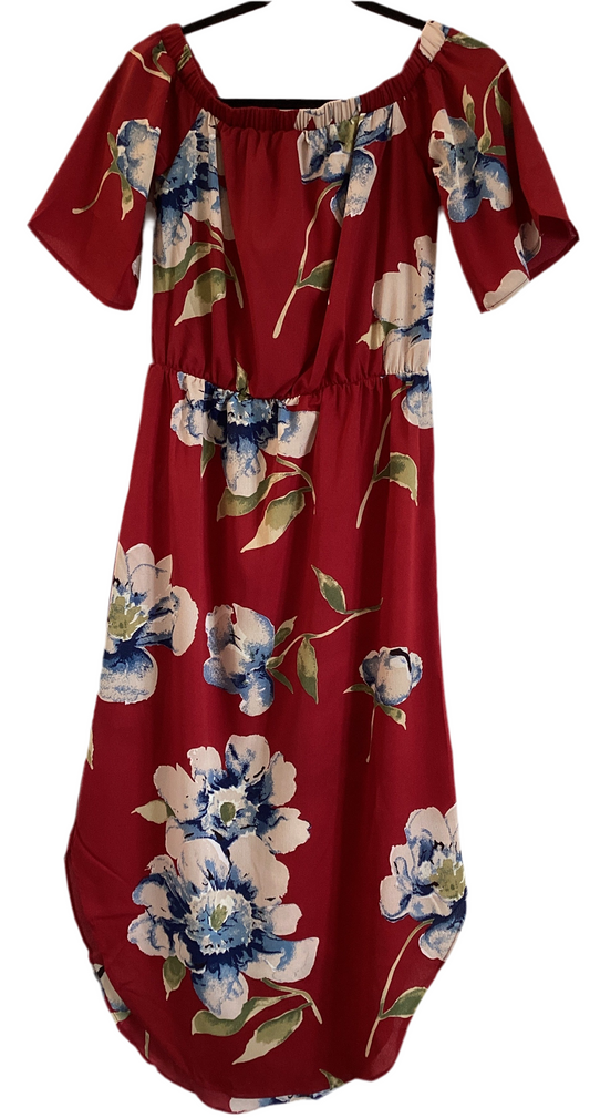 DB unique styles long red dress off shoulder