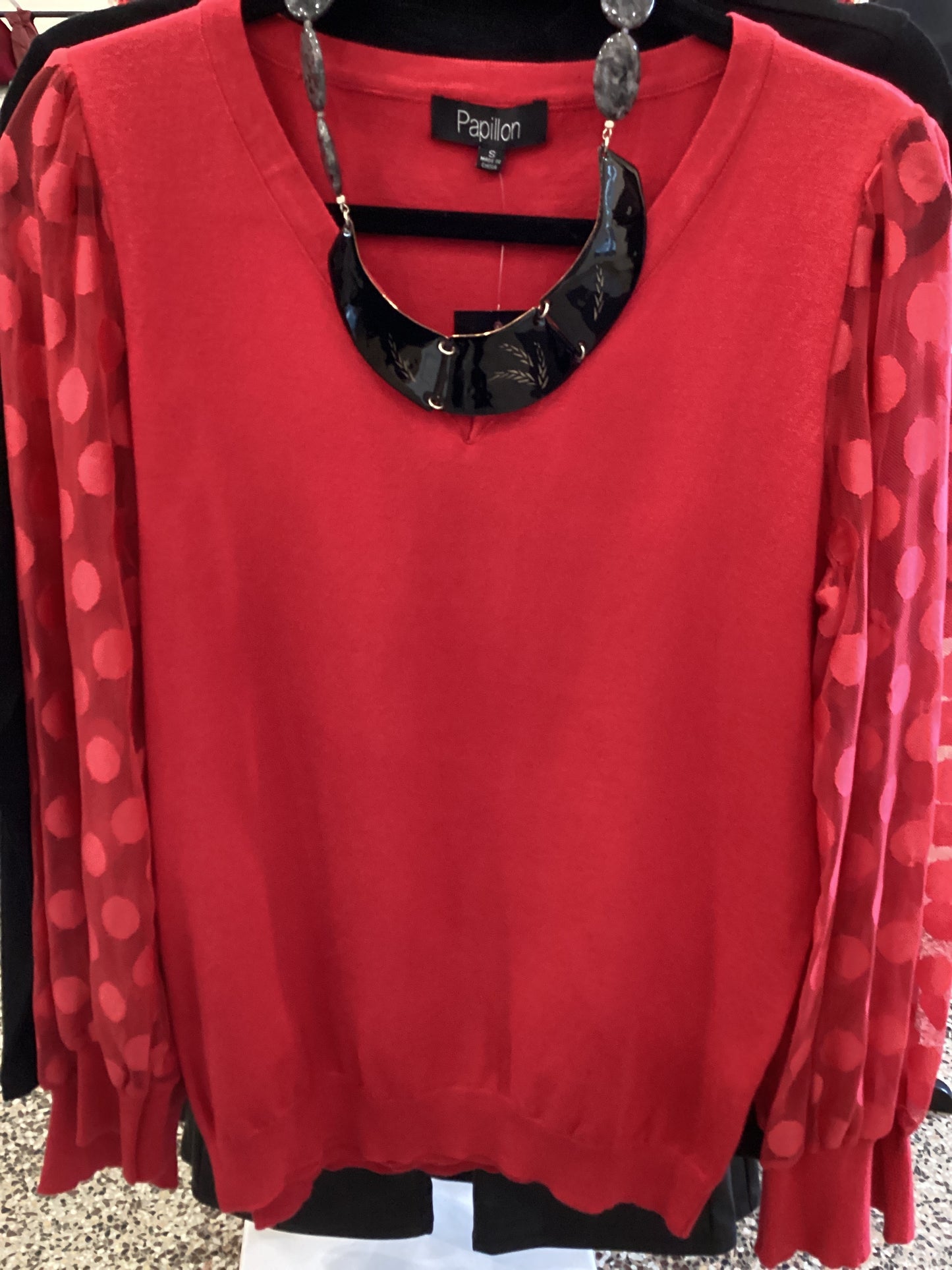 Papillon Vneck Polka Dot Sweater