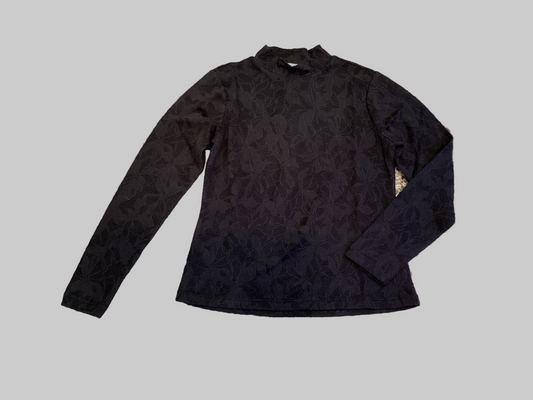 Garcia long sleeve black lace look mock neck top