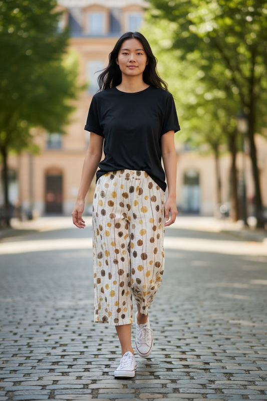 Papa Capri Pants with Mustard Polka Dots