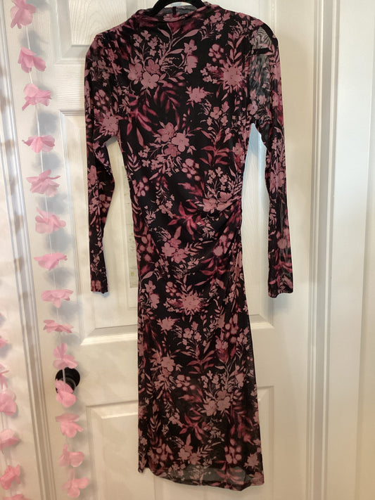 Apricot Floral Mesh Midi Dress