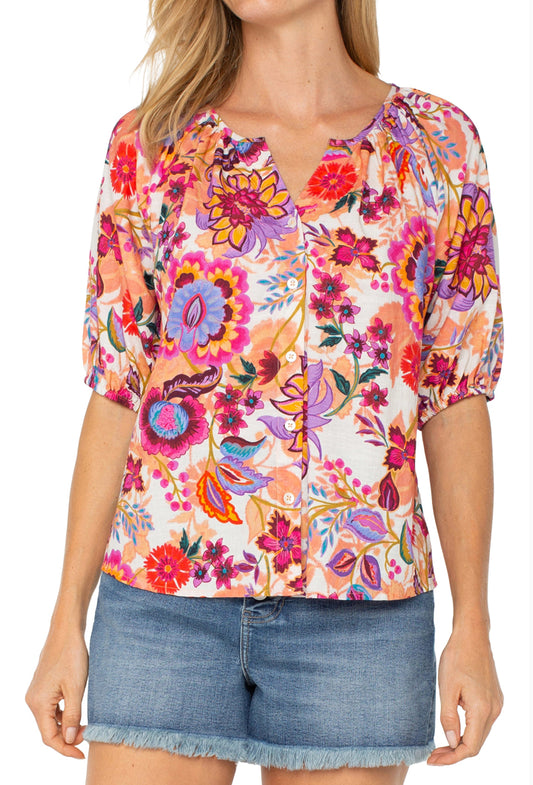 Liverpool bottom front stirred woven blouse floral paradise top