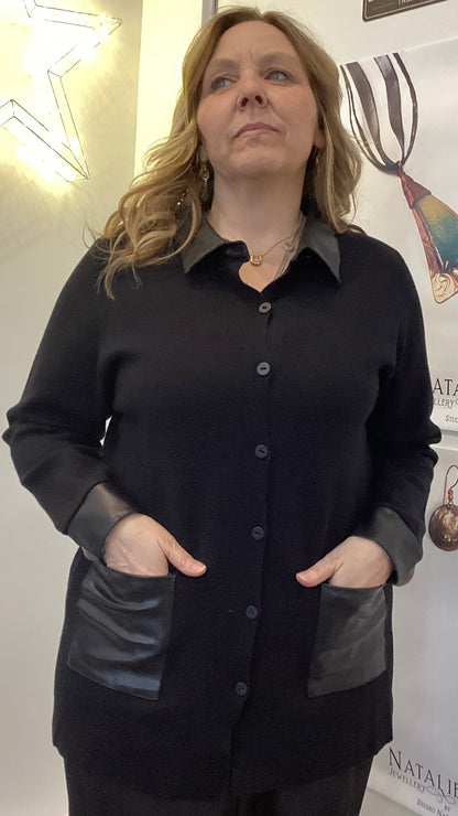 Red Coral knit jacket with faux pocket black