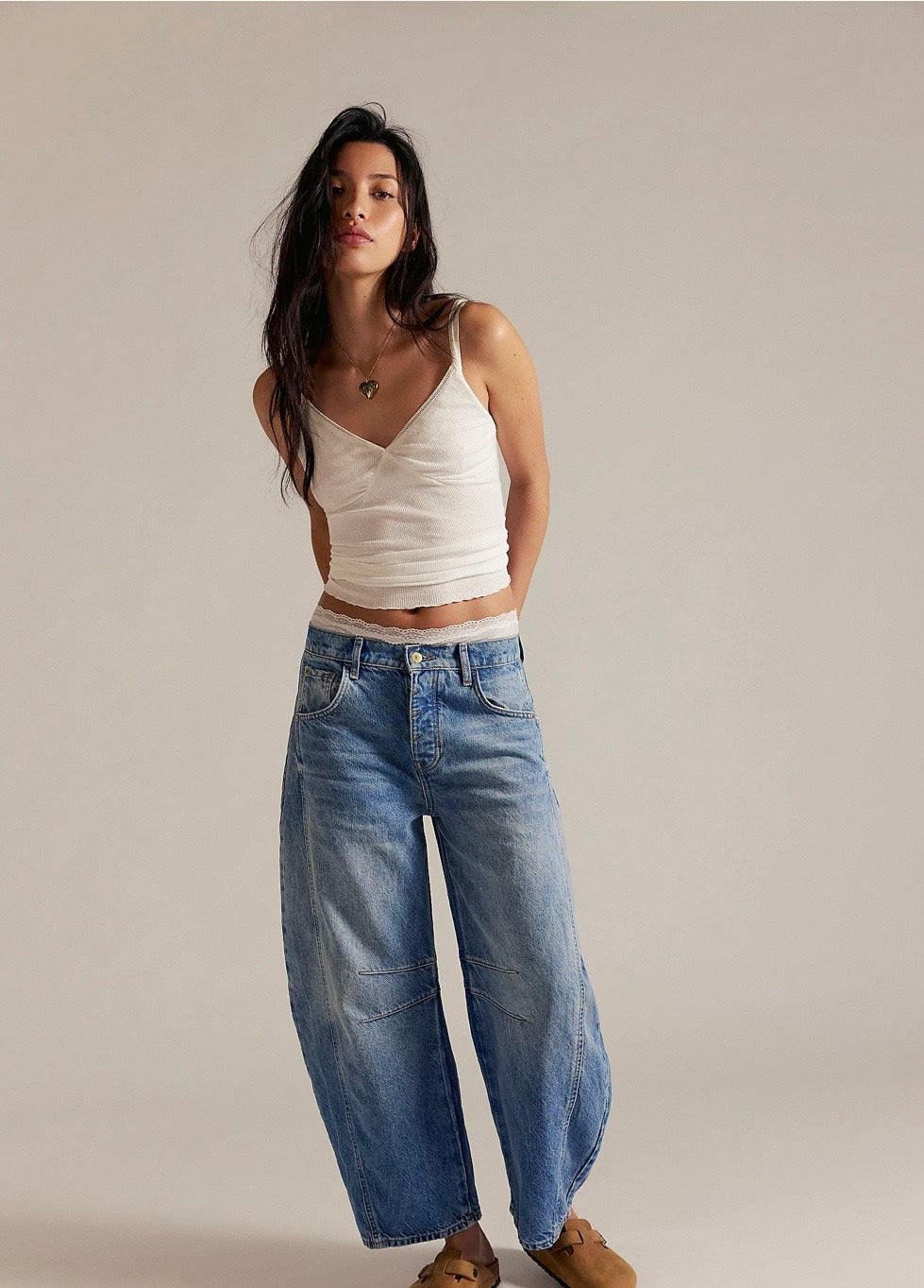 FP good luck mid rise barrel jean