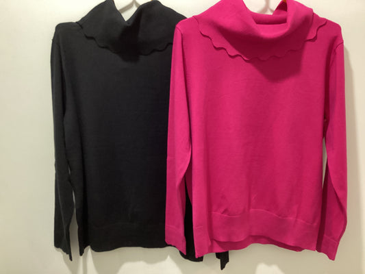 Red Coral Scalloped Cowl neck Sweater