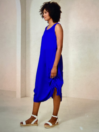 Red Coral Cotton Blend Dress with side Ruching