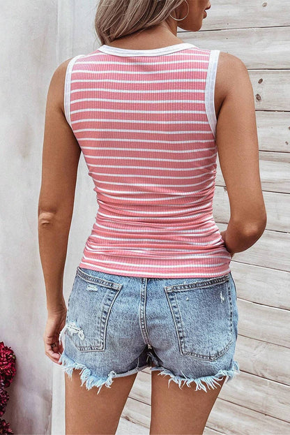Lovesoft Women's Contrast Round Neck Sleeveless Slim Top