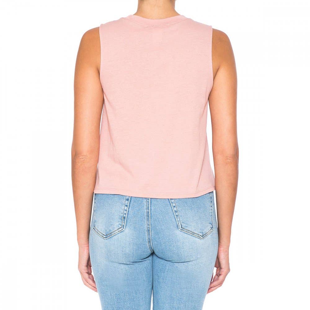 HIGH LOW HEM ROUND NECK CROP MUSCLE SLEEVELESS TANK TOP