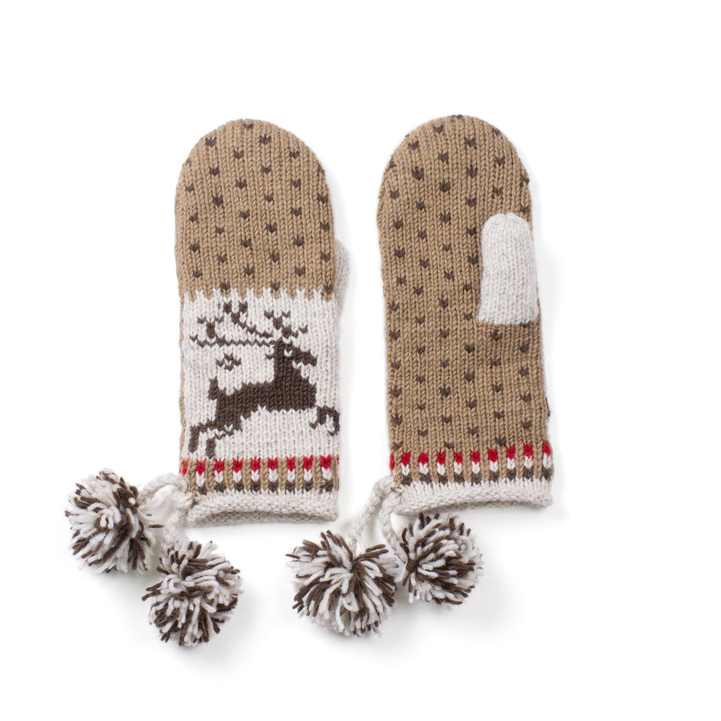 Lost Horizon Yuletide Festive Wool Mittens with Pom-Pom Tassels
