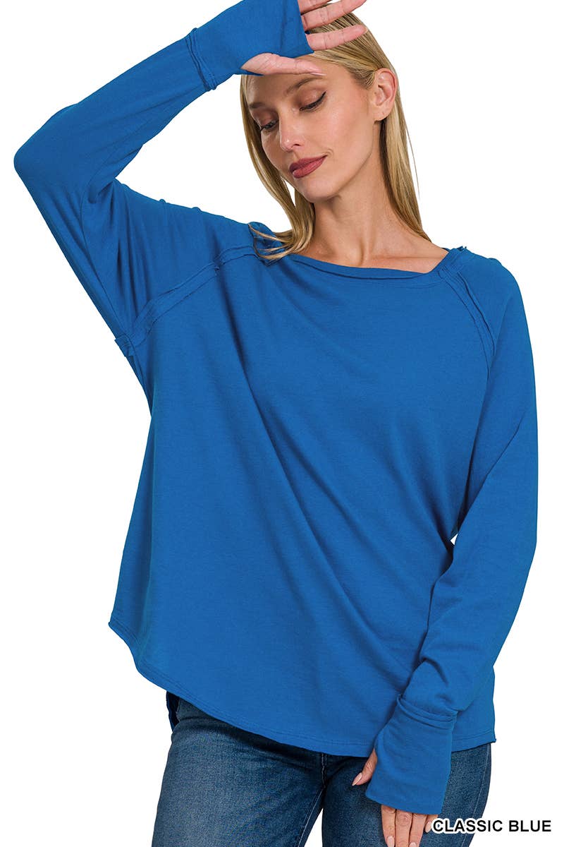 Zenana Cotton Raglan long Sleeve Thumbhole Top