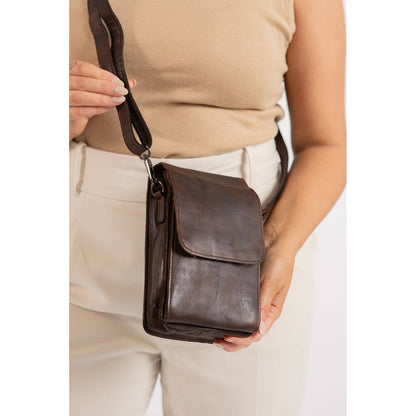 Green wood Leather Shoulder Bag Ivy Brown