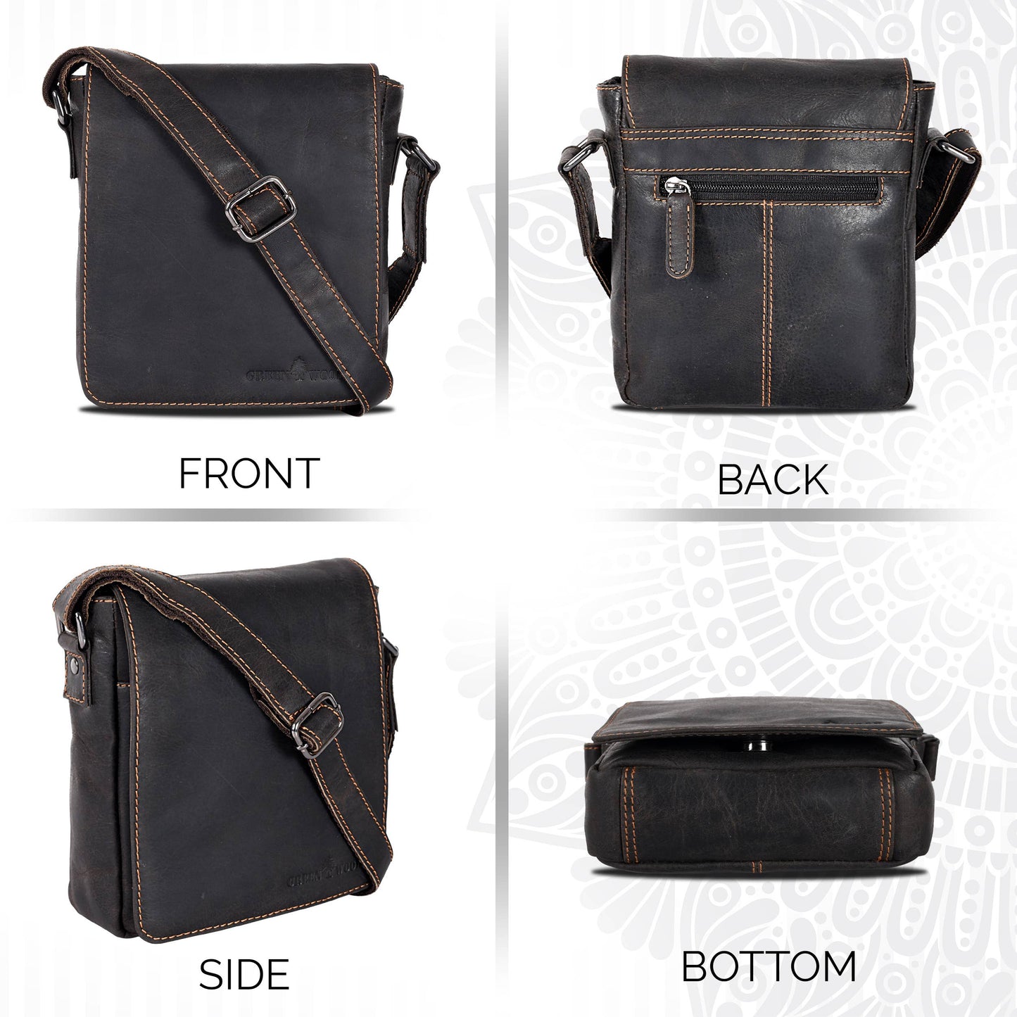 Green wood Leather Shoulder Bag Luna