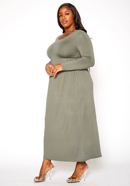 Plus Size Women's Basic Long Sleeve Maxi Dress