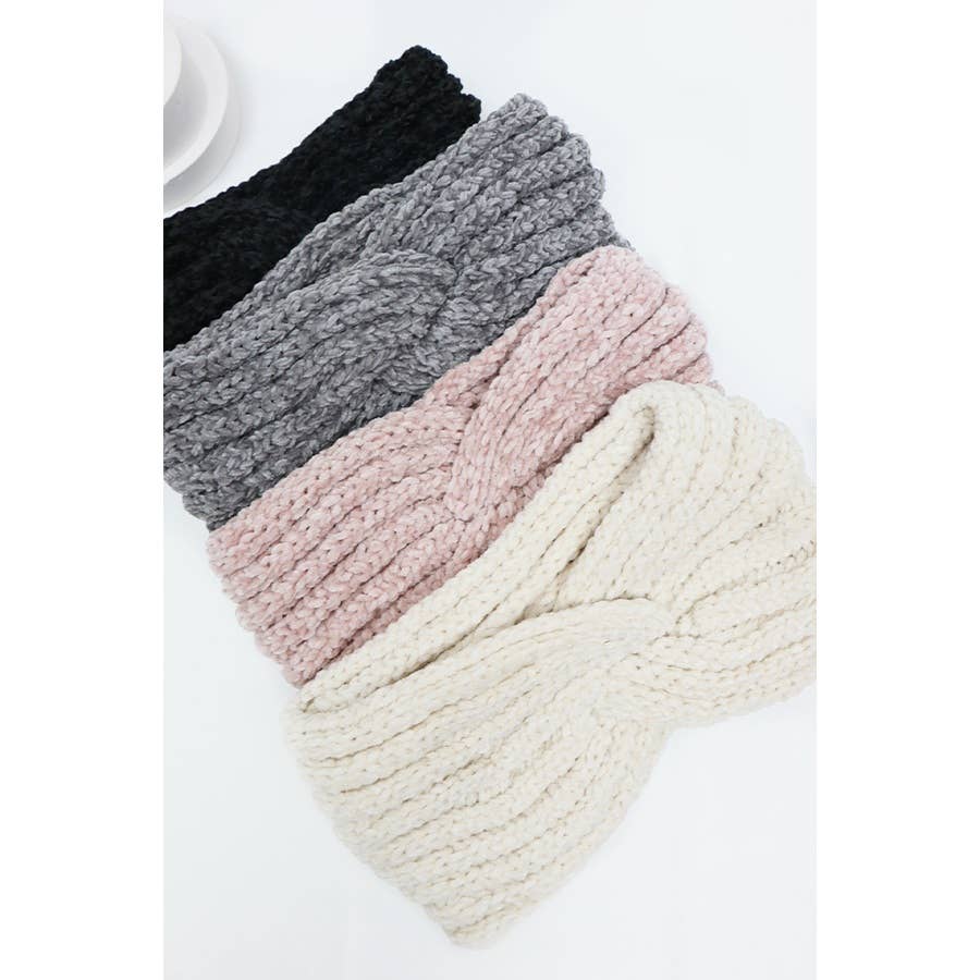 Head Chenille Twist Knit Headwrap
