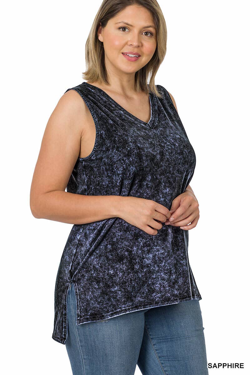 Zenana Mineral Wash Tank Top w/ side-slit Plus size