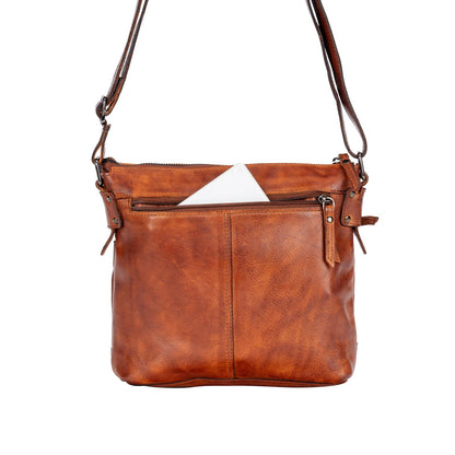 Green wood leather  Shoulder Bag Nora - Cognac GW6844