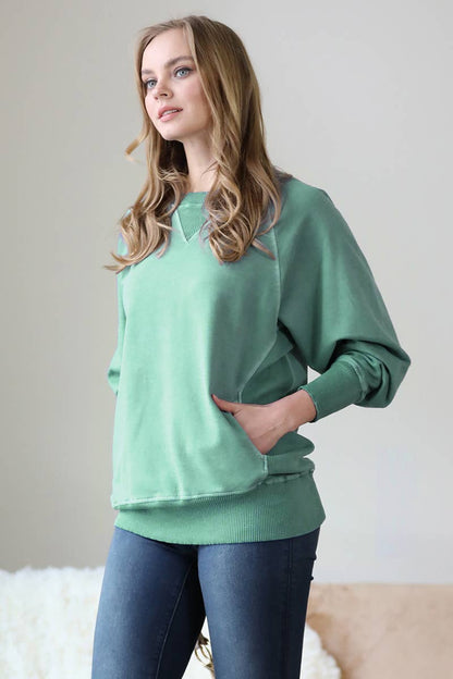 Zenana Washed French Terry Pullover With Side Pockets