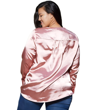 Pleione Plus Size Women's Charmeuse Contrast Cross Front Blouse