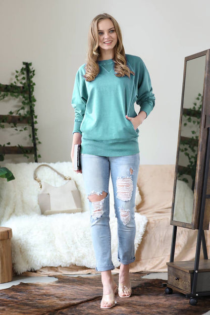 Zenana Washed French Terry Pullover With Side Pockets