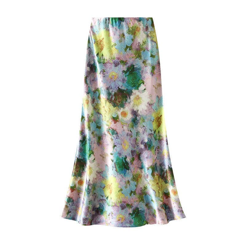Satin-like High Waist Midi Skirt