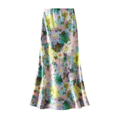 Satin-like High Waist Midi Skirt