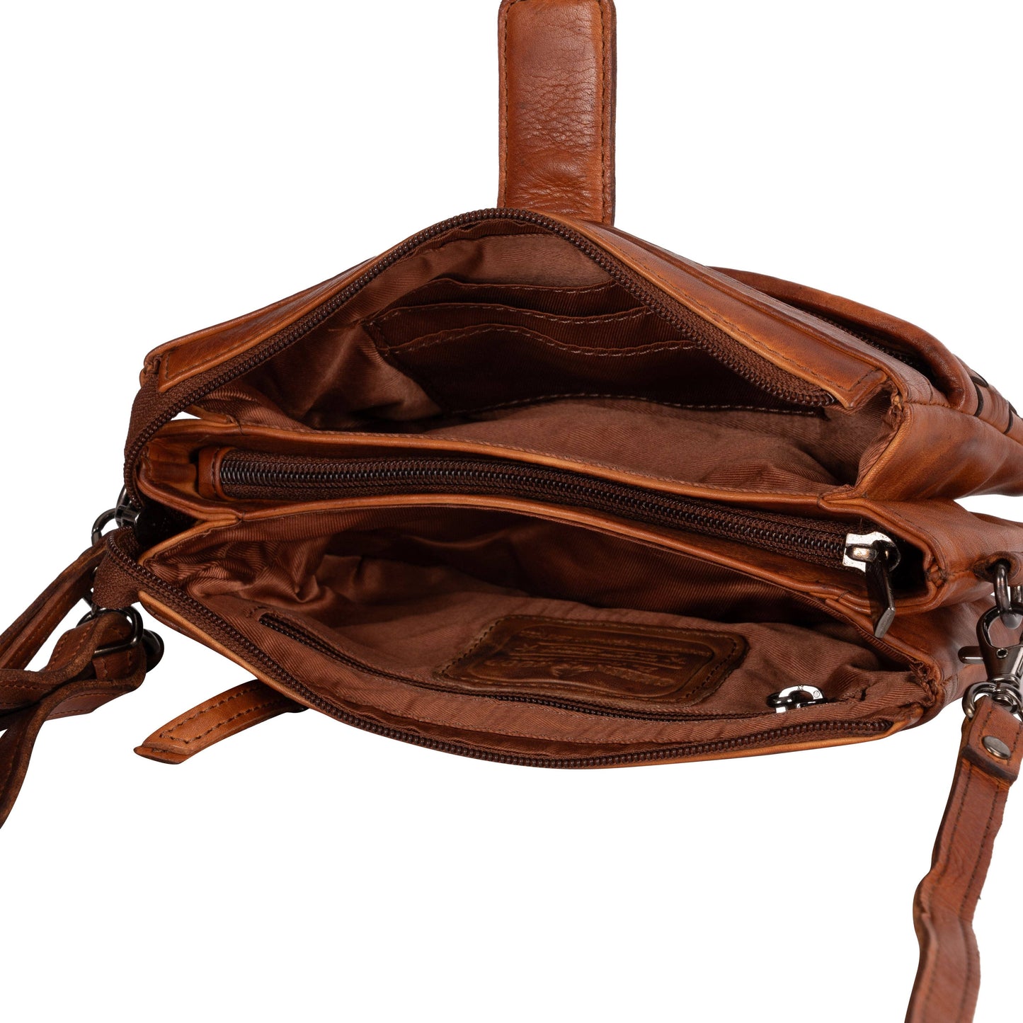 Green wood Leather Shoulder Bag Cherry - Cognac