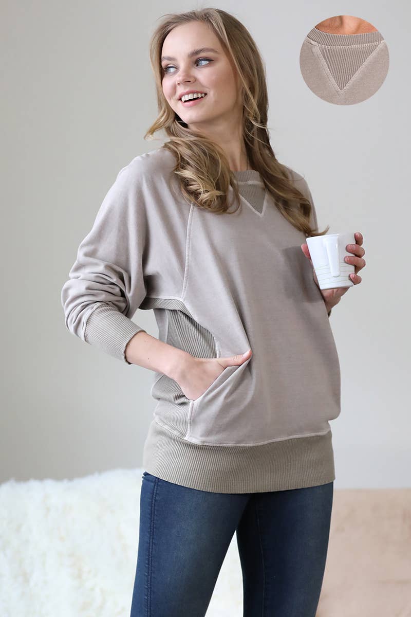 Zenana Washed French Terry Pullover With Side Pockets