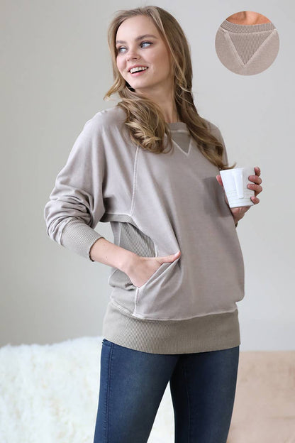 Zenana Washed French Terry Pullover With Side Pockets