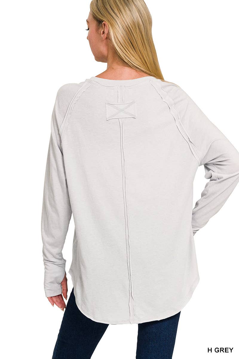 Zenana Cotton Raglan long Sleeve Thumbhole Top