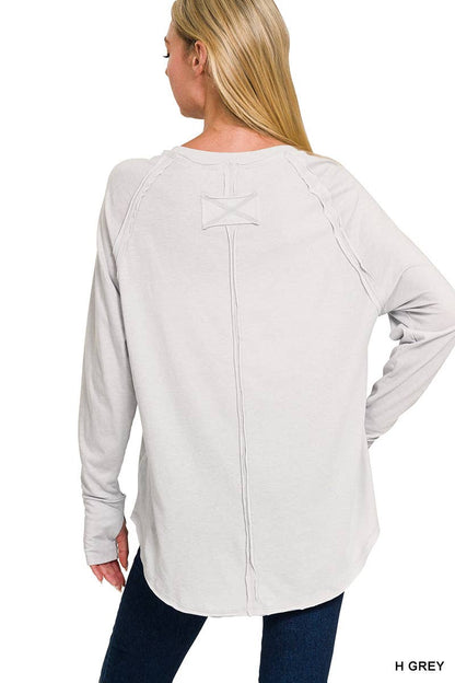 Zenana Cotton Raglan long Sleeve Thumbhole Top