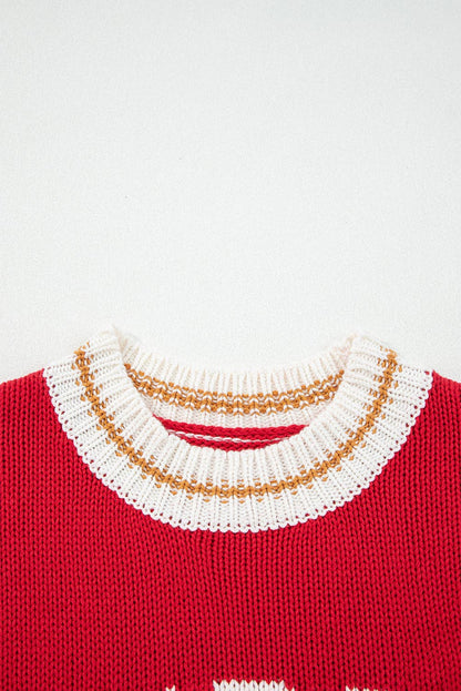 Red MERRY Drop Shoulder Holiday Knit Sweater