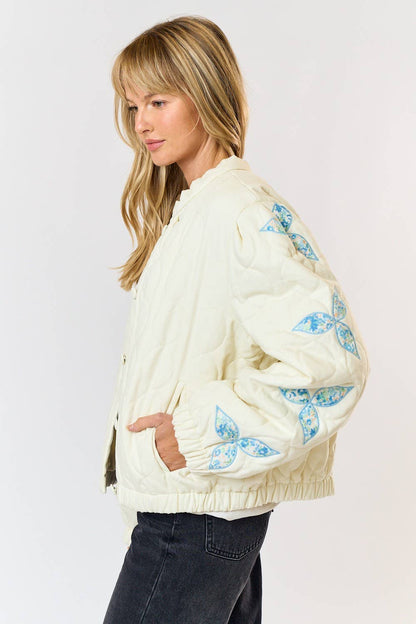 Lalavon Floral Patch Quilted Puffer Jacket