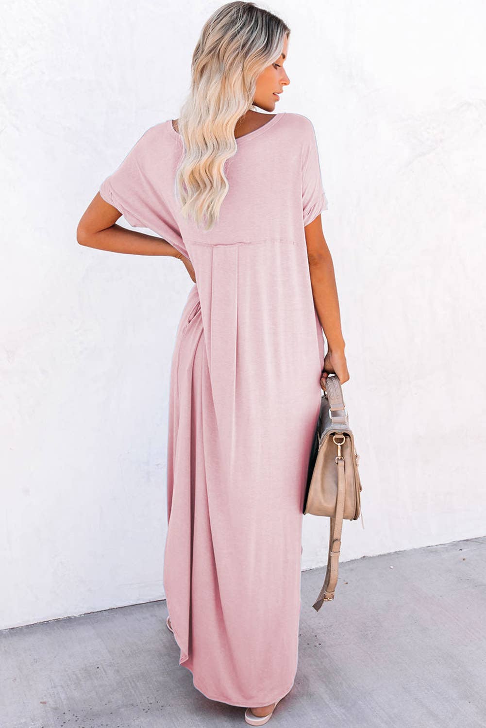Lovesoft V Neck Hidden Pocket Splits Maxi T-shirt Dress