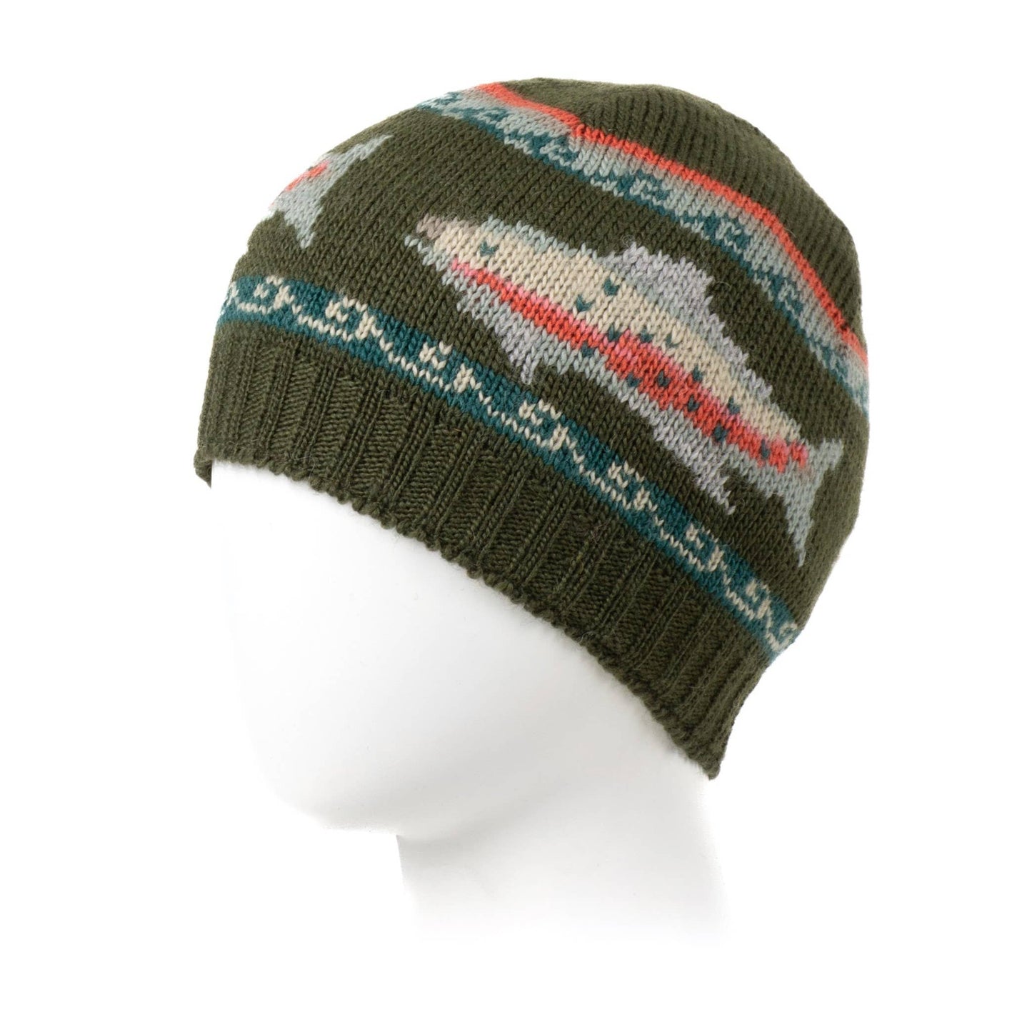 Trout Wool Beanie Hat with Fish Motif