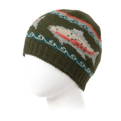 Trout Wool Beanie Hat with Fish Motif