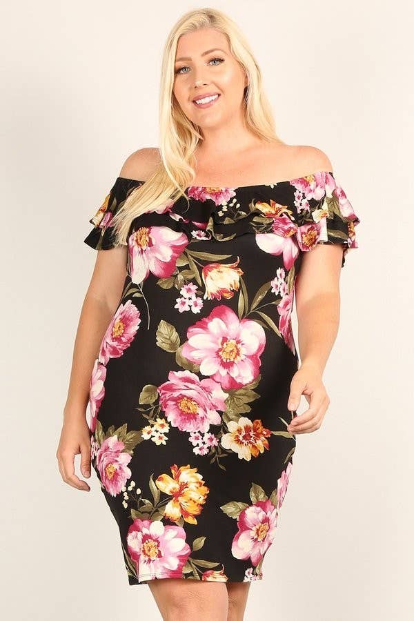 Dress floral Shoulder Ruffle Dress - WG15875-7D