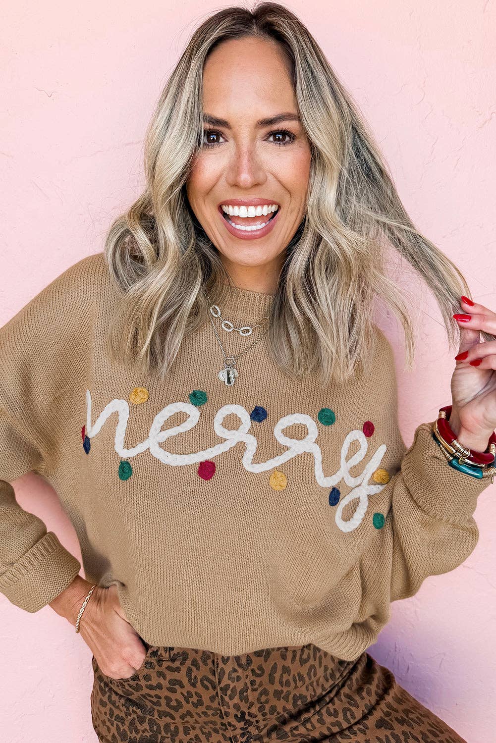 Merry Christmas Dolman Sleeve Sweater with Colorful Dots