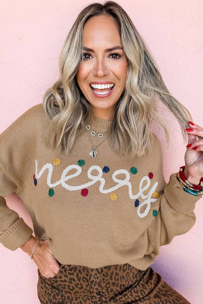 Merry Christmas Dolman Sleeve Sweater with Colorful Dots