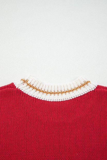 Red MERRY Drop Shoulder Holiday Knit Sweater