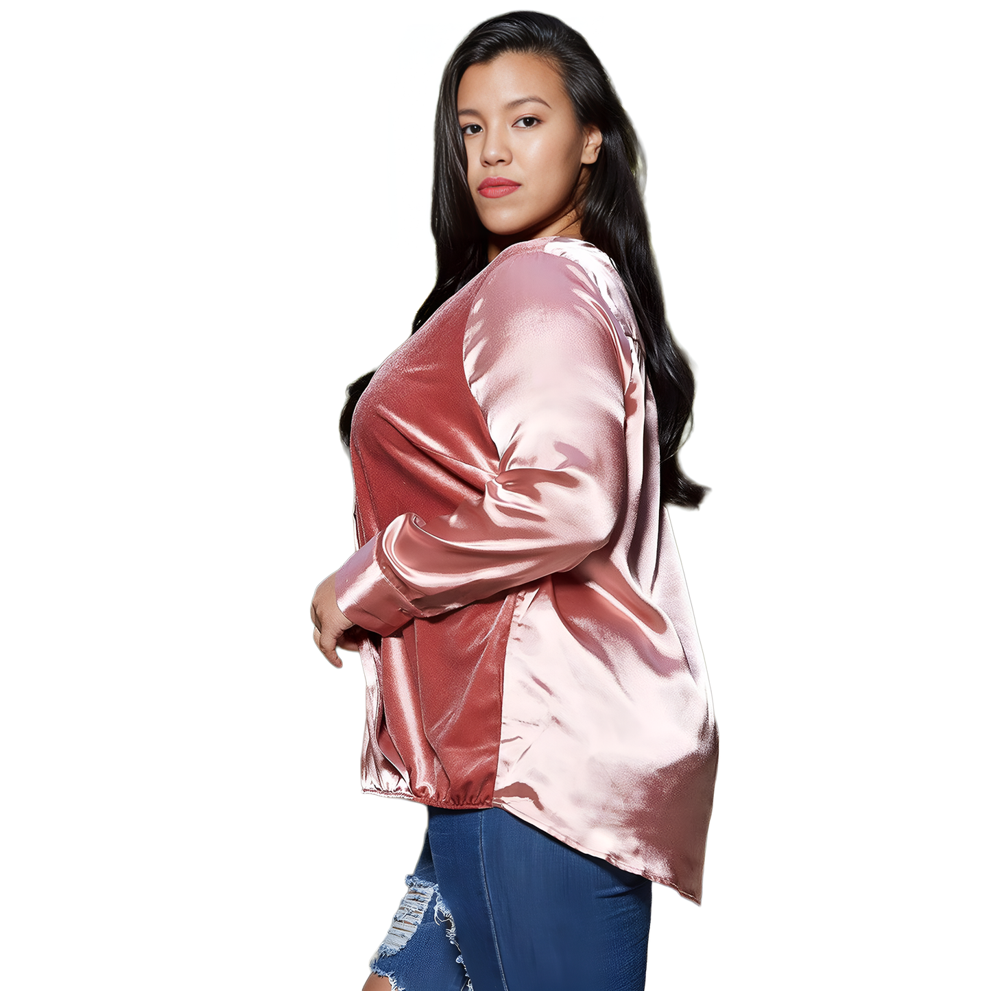 Pleione Plus Size Women's Charmeuse Contrast Cross Front Blouse