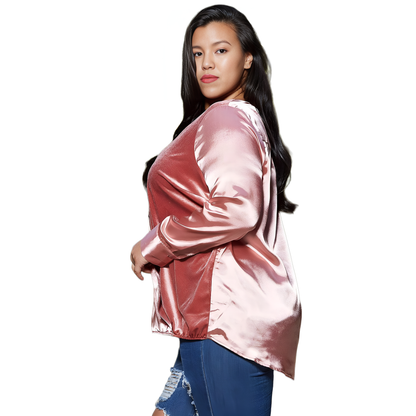 Pleione Plus Size Women's Charmeuse Contrast Cross Front Blouse